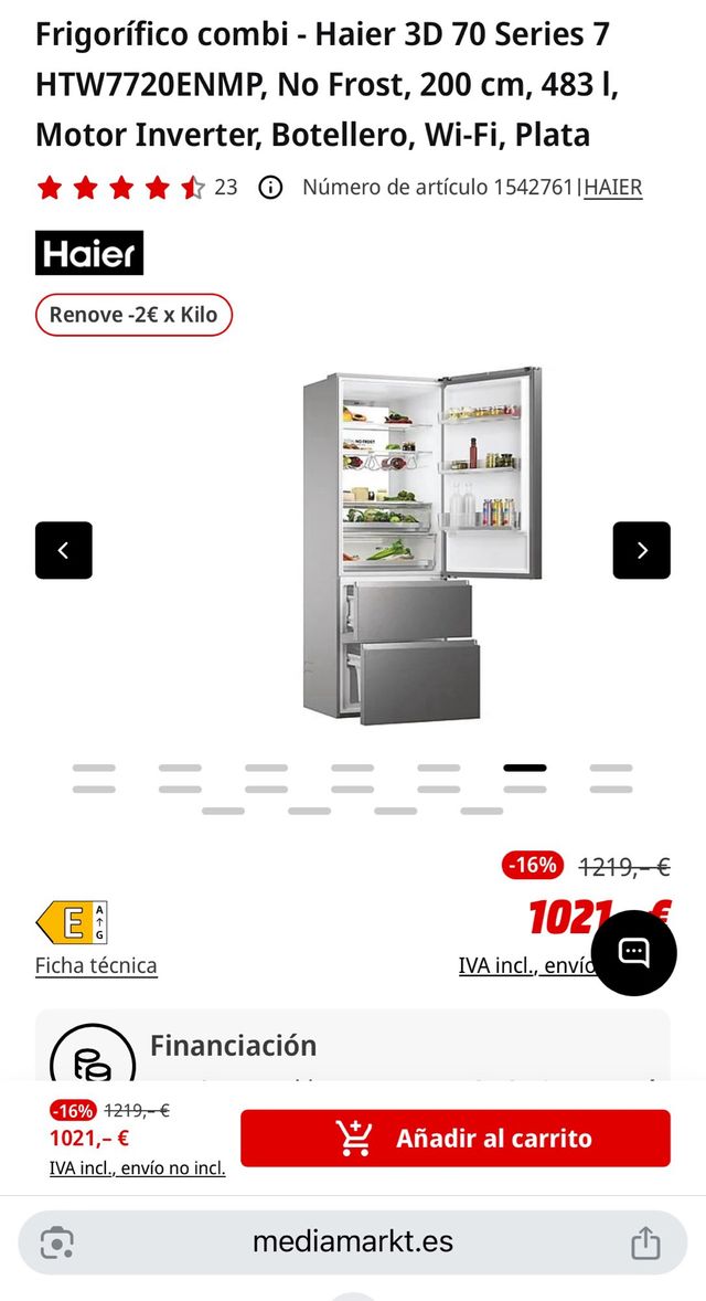 Frigorífico Haier 3D 70 Series 7 HTW7720ENMP