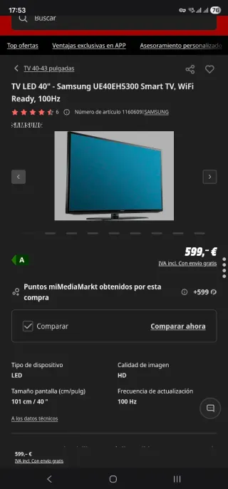 TV Samsung LED 40 UE40EH5300 Smart TV