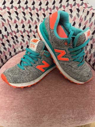 Zapatillas New Balance 574 Mujer Gris Naranja