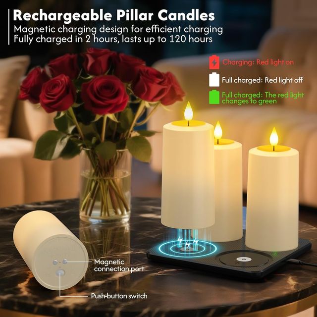 Candele LED ricaricabili con stazione di ricarica
