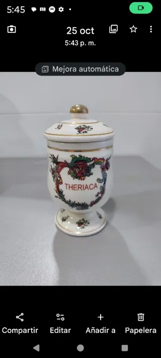 Tarro de farmacia THERIACA,   cerámica.