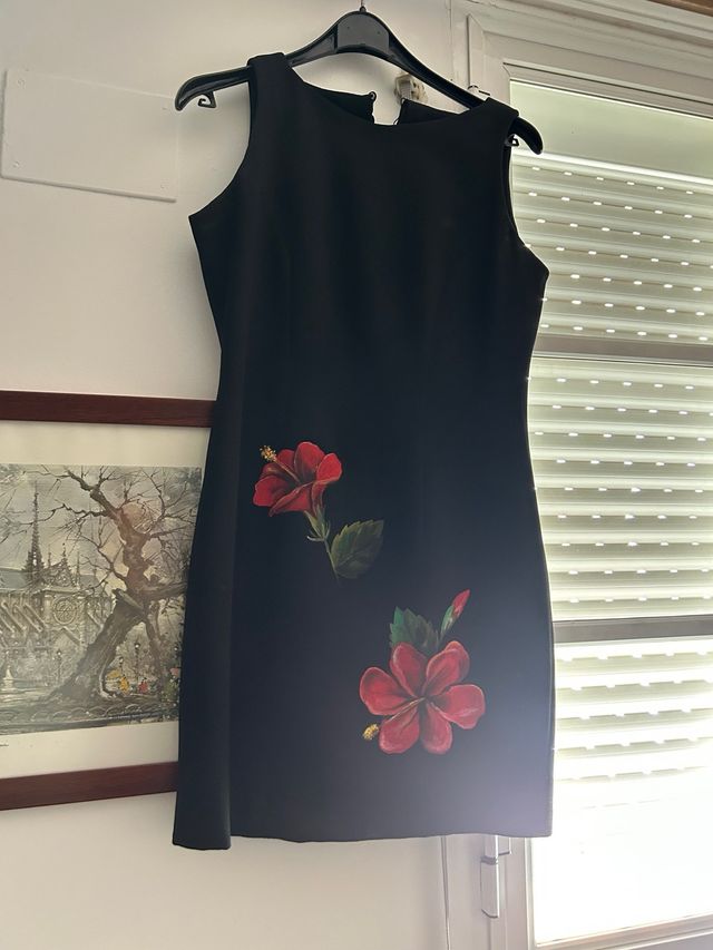 Vestido negro pintado a mano talla 38-40