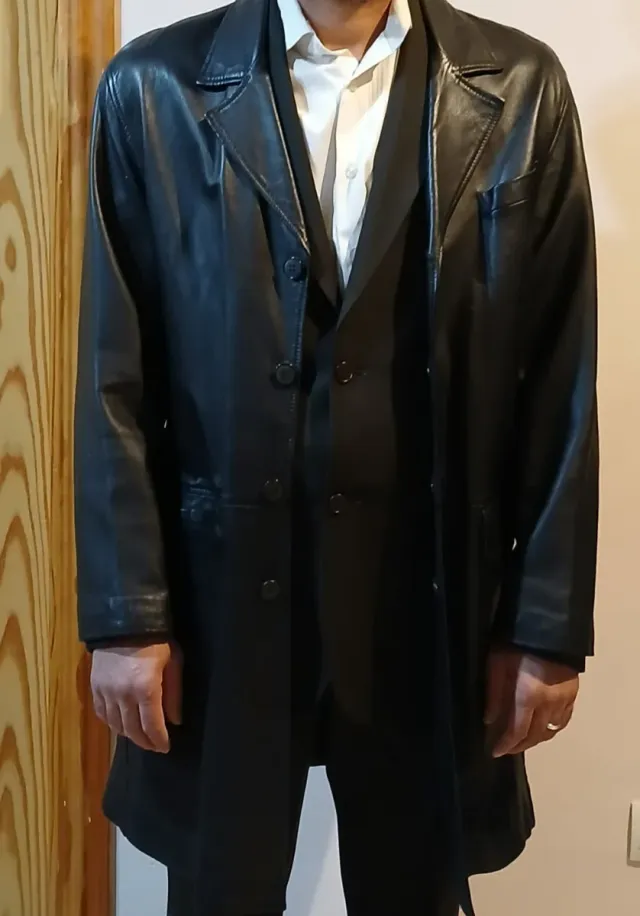 Chaqueta de cuero hombre negra larga
