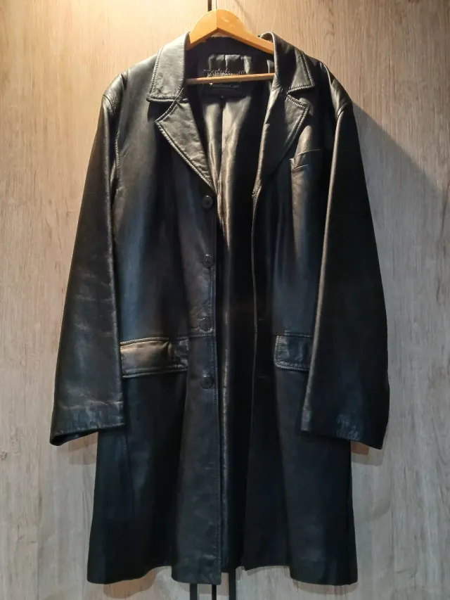 Chaqueta de cuero hombre negra larga