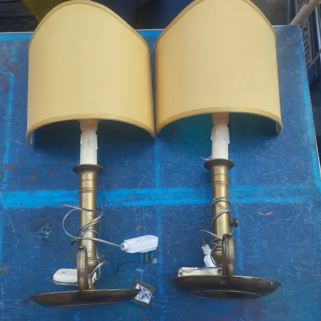 Coppia Lumetti Vintage Ottone e Tessuto