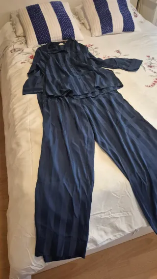 Pijama seda poliéster rayas azul Enfasis