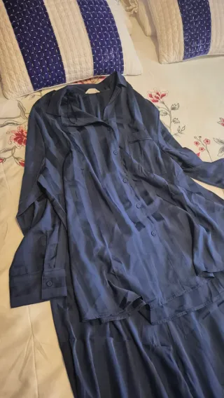 Pijama seda poliéster rayas azul Enfasis