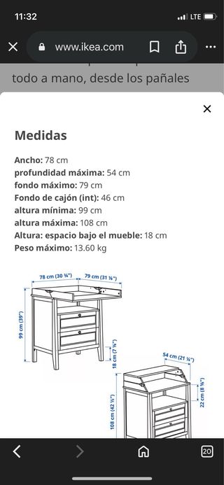 Mueble cambiador bebé Ikea con armario a juego