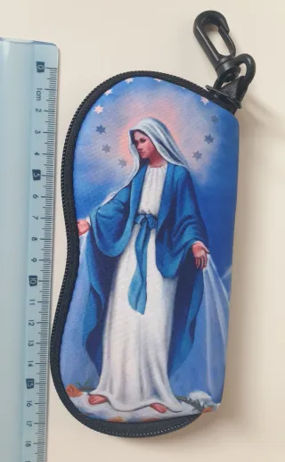 ✝️Funda de gafas con imagen de la Virgen y colgant