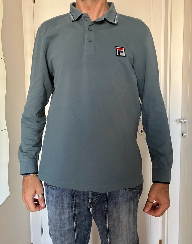 Polo Fila uomo manica lunga verde oliva L