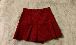 Falda pantalón Zara cuadros roja y negra T.XS