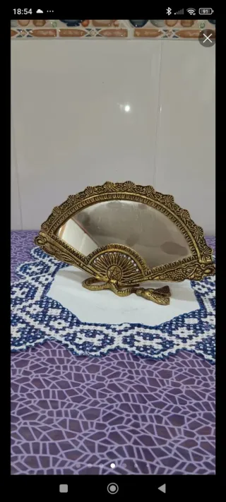 Espejo abanico dorado 25x15cm