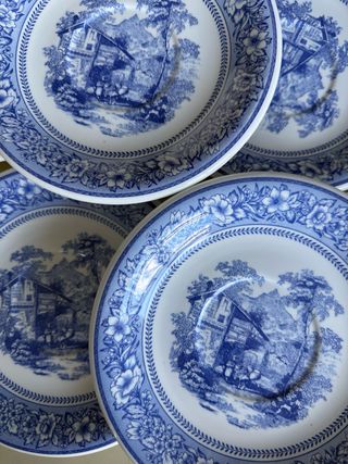 6 piatti da dessert/antipasto blu e bianchi