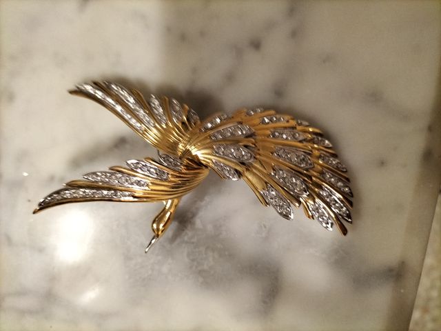 2 Broches Pájaro Dorado Bisutería antigua