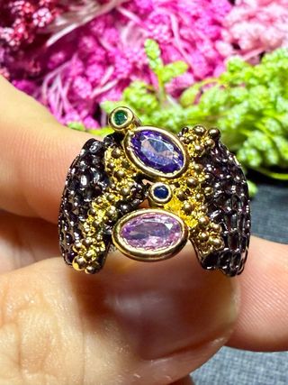 Anillo Plata 925 con Baño Oro Negro Circonitas