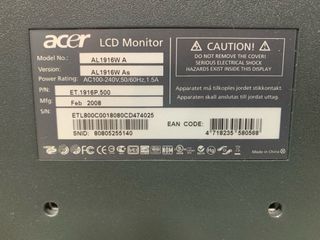 Monitor Acer AL1916W Plata/Negro