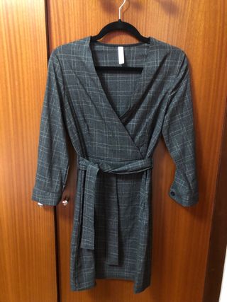 Vestido Mango Talla S Cuadros Gris