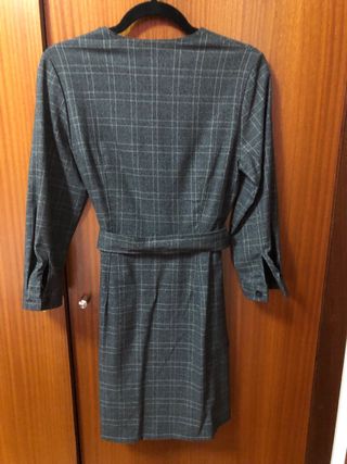 Vestido Mango Talla S Cuadros Gris