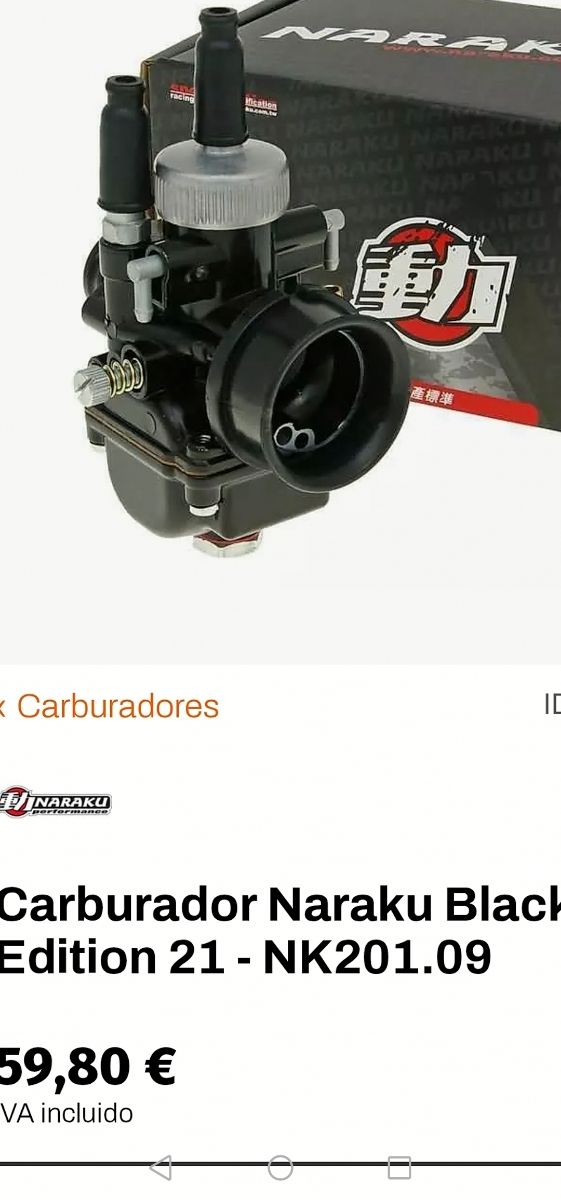 Carburador Naraku 19mm Yamaha Jog/Aerox