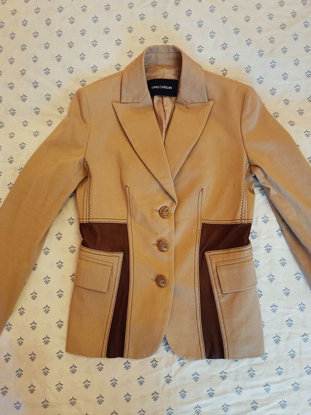 FLAVIO CASTELLANI blazer slim cotone pelle XS/S