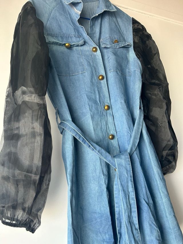 Vestido vaquero vintage con mangas negras