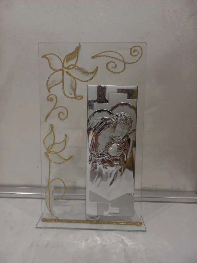 Sacra Famiglia dipinta a mano su vetro