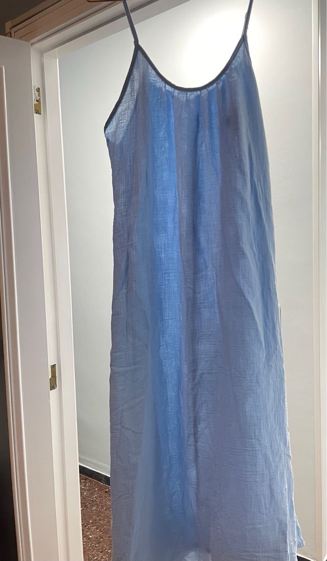 Vestido lino celeste tirantes