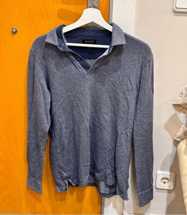 Polo Massimo Dutti Manga Larga Azul