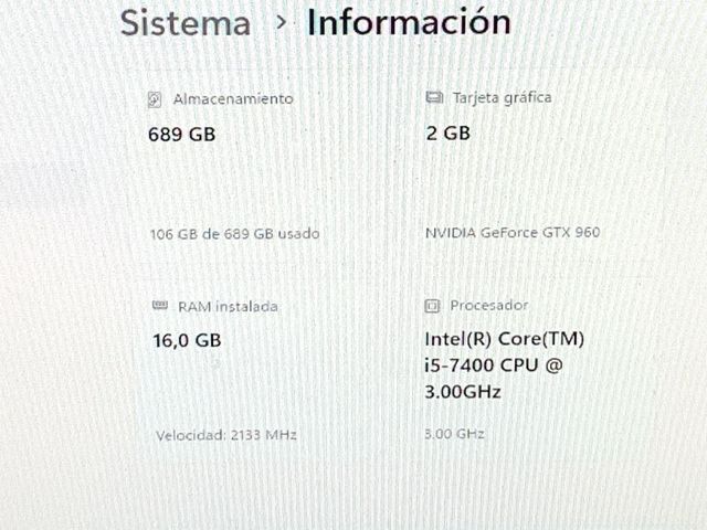 Ordenador i5 7400 GTX 960 RGB