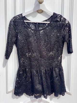 Blusa Zara Encaje Negra Transparente