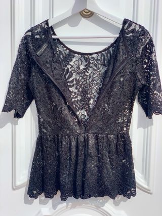 Blusa Zara Encaje Negra Transparente
