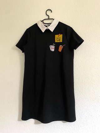 Vestido Zara Trafaluc Negro con cuello de camisa 