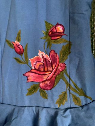 Traje Flamenca Azul/Rojo Pintado a Mano