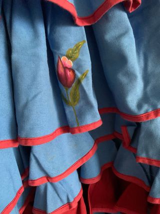 Traje Flamenca Azul/Rojo Pintado a Mano