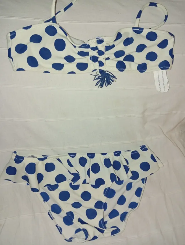 Bikini niña lunares azul y blanco