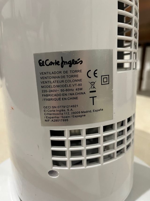 Ventilador Torre El Corte Inglés VT-80