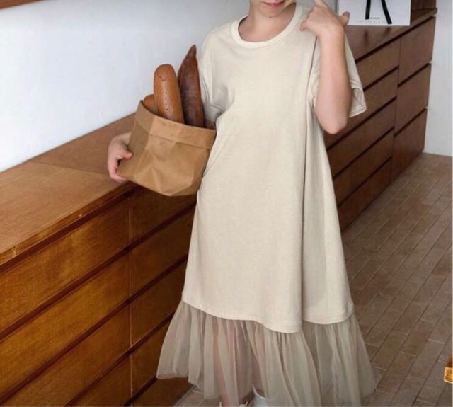 Vestido camiseta tul beige talla única