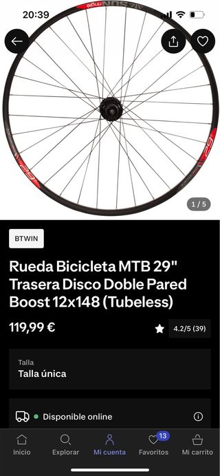 Llanta Bicicleta MTB 29 Trasera Boost