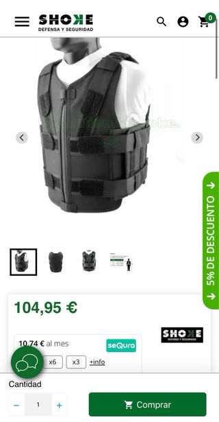 Chaleco Antirrobo Shoke Talla S/M      Negro