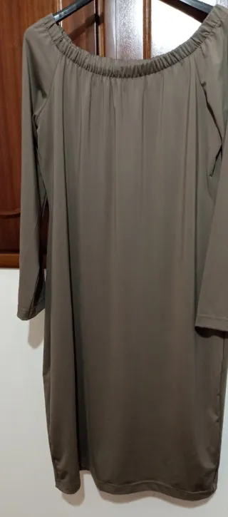 Abito casual beige tortora al ginocchio manica 3/4