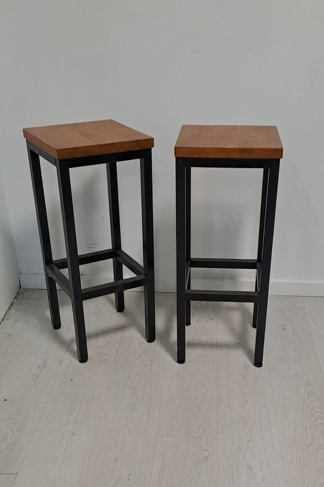 Pareja Taburetes Altos Cocina/Bar Madera y Metal