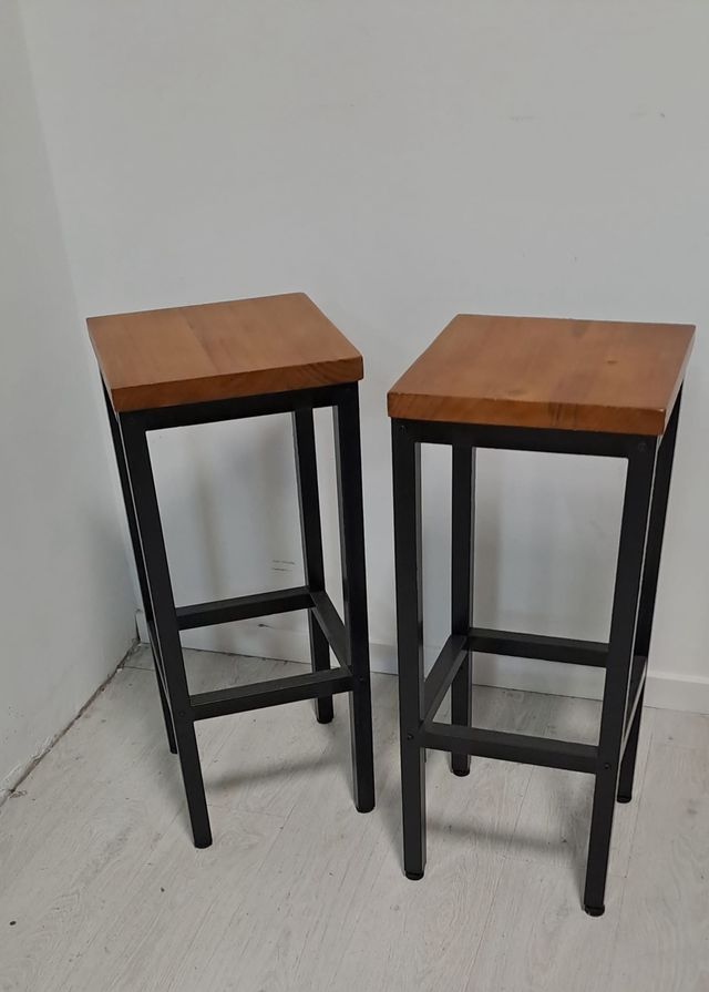 Pareja Taburetes Altos Cocina/Bar Madera y Metal