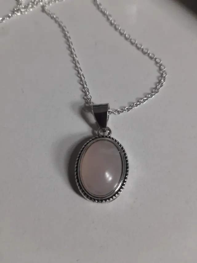 Cadena Plata 925 y Colgante Cuarzo Rosa