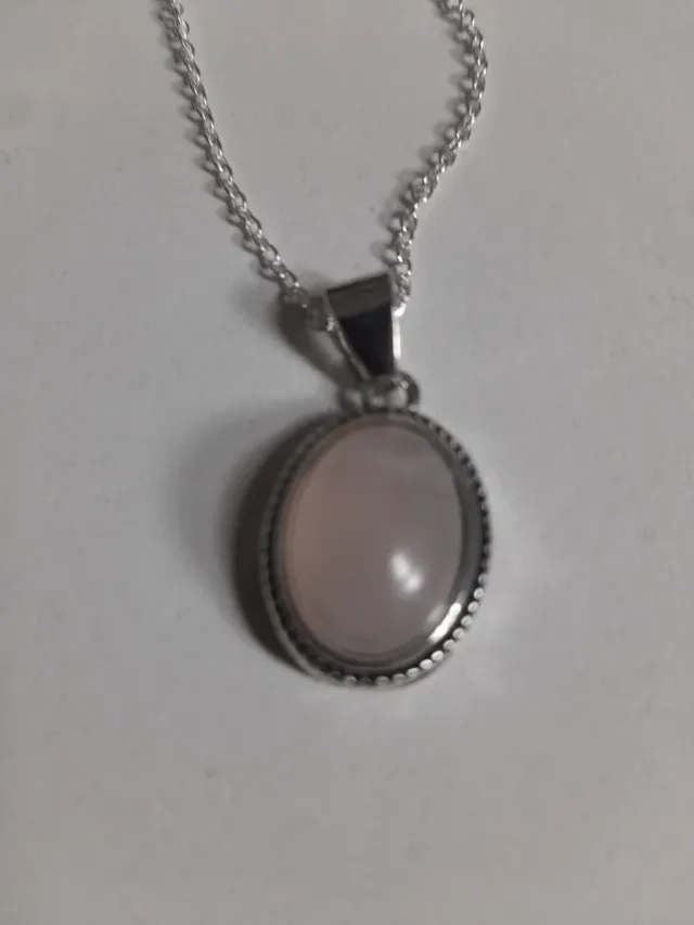 Cadena Plata 925 y Colgante Cuarzo Rosa