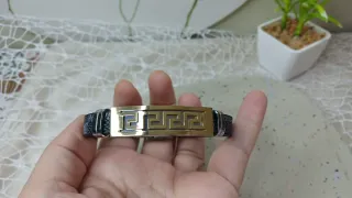 Pulsera Hombre Piel y Acero Greco Dorada