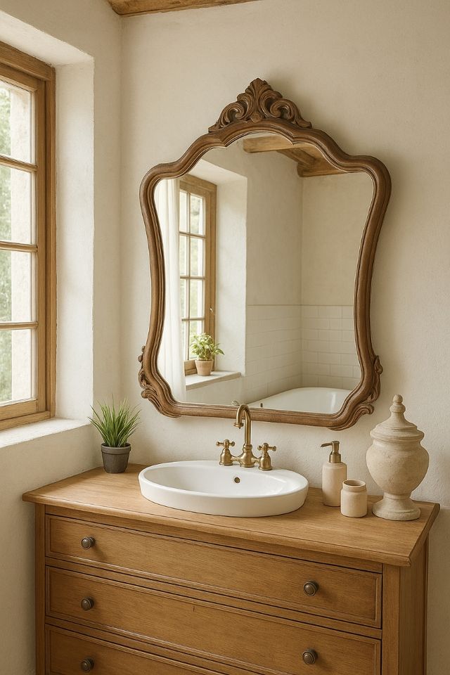 Espejo antiguo restaurado madera y cristal