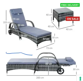 2 Tumbonas ratán con mesa