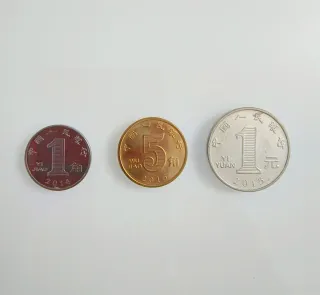 Monete cinesi 1 Jiao, 5 Jiao, 1 Yuan