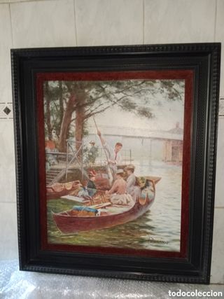 Cuadro Óleo Ingles, Paseo en Barcas...