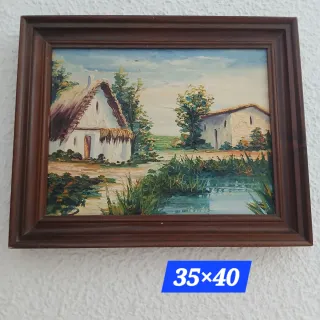 Pintura de casa blanca con flores